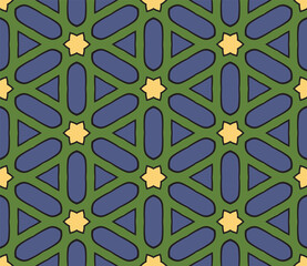 Abstract colorful doodle star seamless pattern. Snowflake background. Mosaic, tile of thin line ornament.