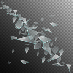 Broken light glass shards, graphic texture from sharp details in space