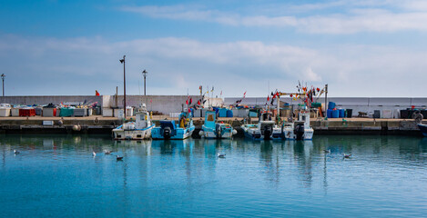 Picturesque fishing port in Saintes-Marie-de-la-Mer in France. 