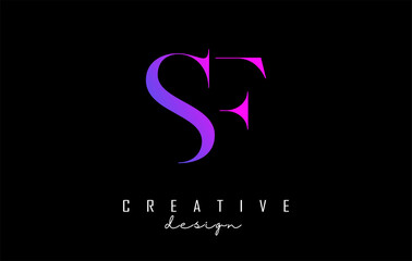 Colorful pink and blue SF s f letter design logo logotype concept with serif font and elegant style. Vector illustration icon with letters S and F.