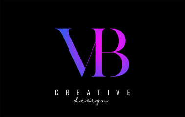Colorful pink and blue VB v b letter design logo logotype concept with serif font and elegant style. Vector illustration icon with letters V and B.