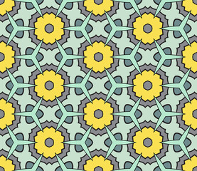 Abstract colorful doodle star seamless pattern. Snowflake background. Mosaic, tile of thin line ornament.