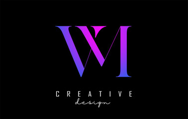 Colorful pink and blue VM v m letter design logo logotype concept with serif font and elegant style. Vector illustration icon with letters V and M.