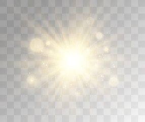 Bright beautiful star.Vector illustration of a light effect on a transparent background.	

