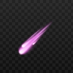 Falling purple meteor or comet, realistic mockup vector illustration isolated. © sabelskaya