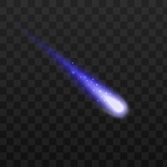 Falling meteor with sparkling tail realistic vector illustration isolated. © sabelskaya