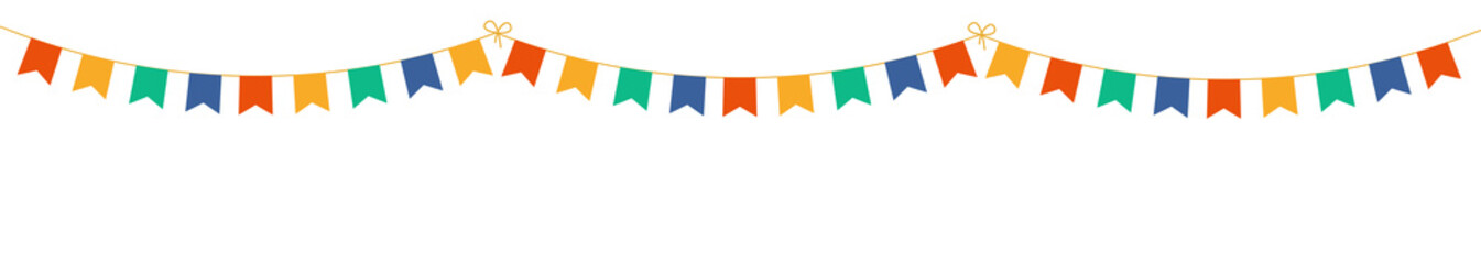 Multicolored buntings garlands. Decoration of greetings cards, invitations.