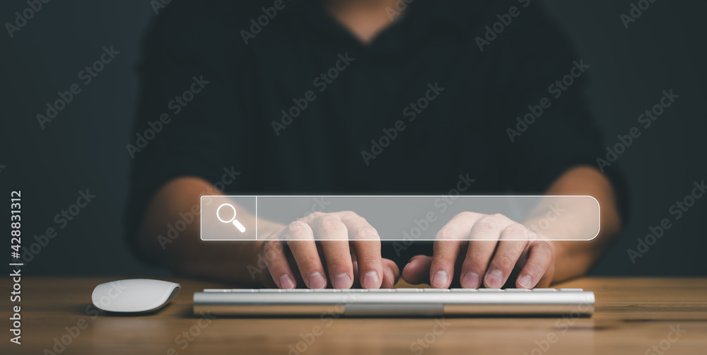Leinwandbilder Data Search Technology Search Engine Optimization. man's hands are using a computer keyboard to Searching for information. Using Search Console with your website.