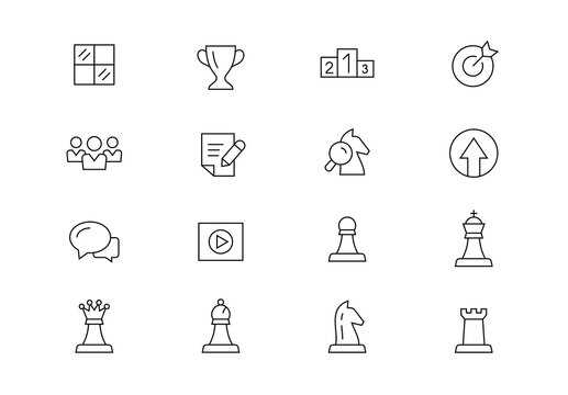 Chess line vector icons. Editable stroke.