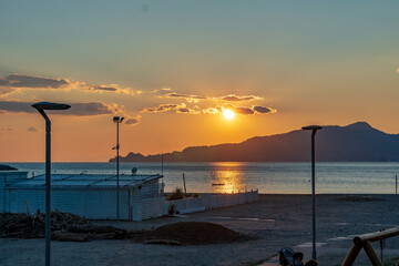 sunset seen from the seafront of Chiavari, Liguria, Italy