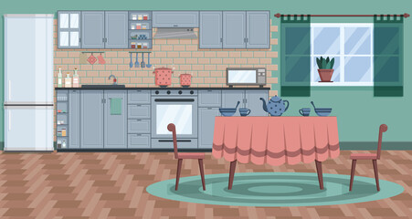 Kitchen with furniture. Cozy kitchen interior.