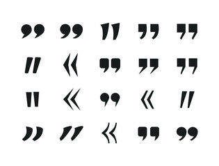 Vector set of quote marks, black and white quotation signs isolated on white background, design elements set.
