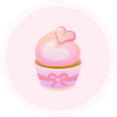 Cupcake pink cream with heart vector isolated on pink background. concept for logo, cards, print 