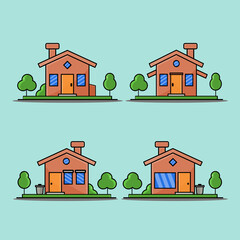 Cartoon Illustrated Flat House Set