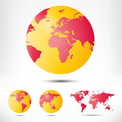 World map and globe detail vector illustration.