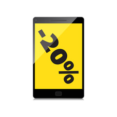 Sale, markdown, discount 20 percent on High-quality smartphone screen. Reduced Prices. Special offer. Shopping badge with percentage discount.