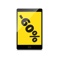 Sale, markdown, discount 60 percent on High-quality smartphone screen. Reduced Prices. Special offer. Shopping badge with percentage discount.