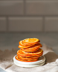 orange dried chips on a light background