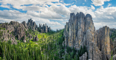 Cathedral Spires panorama in the Black Hills of Custer State Park South Dakota - hike from the...