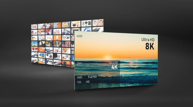 8K resolutions compare. TV multimedia concept
