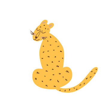Sitting cheetah isolated animal. Wild cat. Sitting guepard naive art graphic element. Cute leopard.