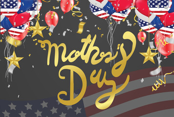 Happy Mothers Day elegant lettering banner Design Card With balloons Background