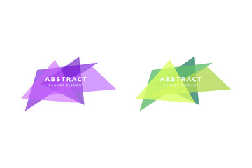 Vector of abstract geometric triangle element banner design template use multicolored purple and green. Example text in center object. 