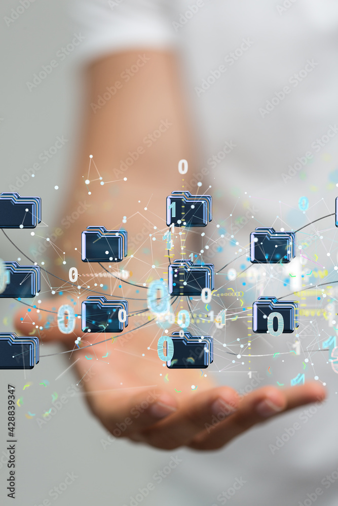 Aufkleber Augmented Analytics Data cloud storage network from lines, triangles and particle style design. Illustration
