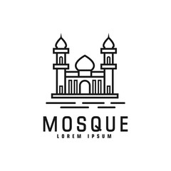 Obraz premium modern mosque illustration logo design with line art style ,icon,symbol,for islamic logo,religion logo vector template