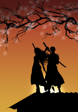 Fighting together silhouette art