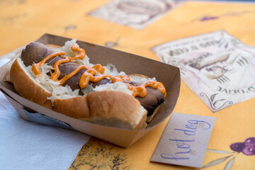 Vegan hot dog with mustard