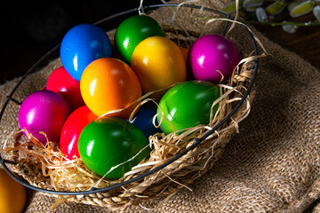 Fototapeta na wymiar Colorful Easter eggs, an atmospheric decoration