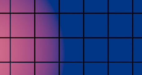 Render with the background of blue tiles in a pink spotlight