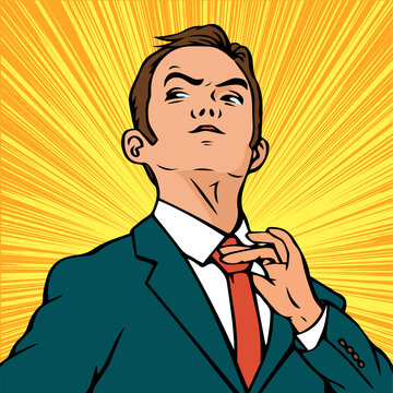 Portrait of a young ambitious businessman. A man in a business suit and tie. Vector pop art retro illustration.