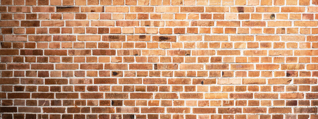 Brown orange grunge light damaged rustic brick wall masonry brickwork stonework texture background banner panorama