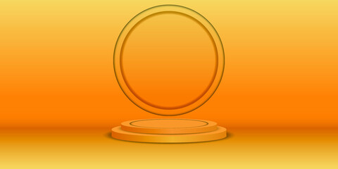 Minimal yellow golden simple blank stage with circle backdrop and pedestal or podium platform.Vector illustrations.
