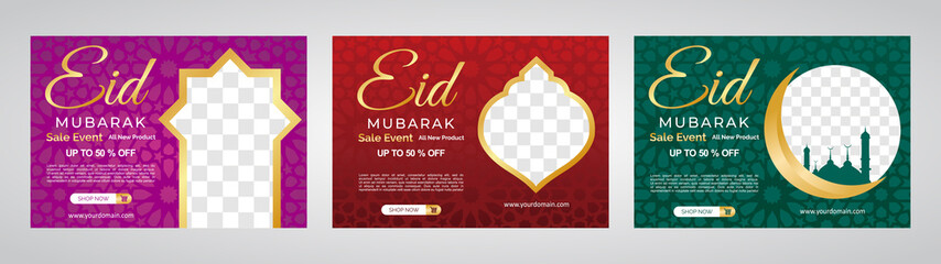 Eid Mubarak Sale creative vector social media post template collection. Eid Mubarak Modern social media post feed. Perfect for social media post.
