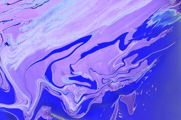 Abstract purple-blue marble background. The effect of natural stone. Acrylic paint flows freely and...