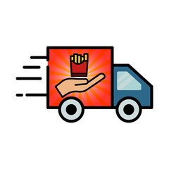 Truck lineal color icon with food. Delivery food truck. flat style. Editable stroke. Design template vector