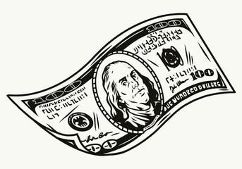 Financial concept of falling dollar banknote - obrazy, fototapety, plakaty