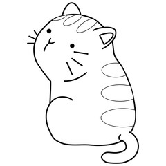 Funny and cute cartoon cat, black and white line art vector illustration