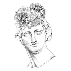 Bust of Apollo with flowers, the ancient god.