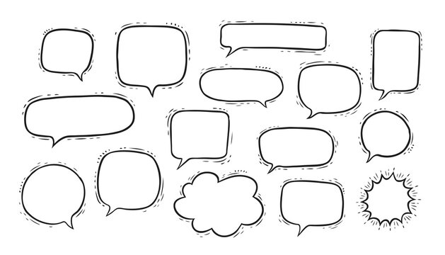 Set of hand drawn talk speech bubbles and think for dialog words or message. Design elements