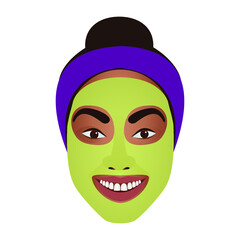 Girl in a green mask. Facial skin care. Close-up of the girl's face. Cosmetic procedures.