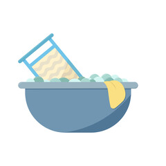 Vector icon. Flat style. Isolated vector illustration on a white background. Basin and washboard with soapy water.
