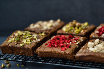 Brownies on black background 