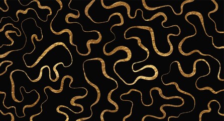 Golden glitter and black abstract marble stone design, natural texture, waves. Luxury ink, liquid stains, abstract landscape. Patterns, covers, logo, branding template.