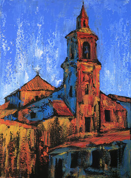 Art painting of the Iglesia parroquial de San Pedro Apstolo in Alba de Tormes city, Spain