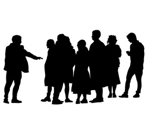 Man and women walking on street. Isolated silhouette on a white background