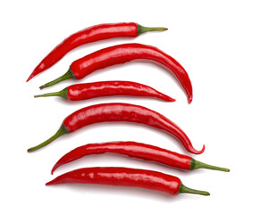 Hot chili pepper whole and slices isolated on white background